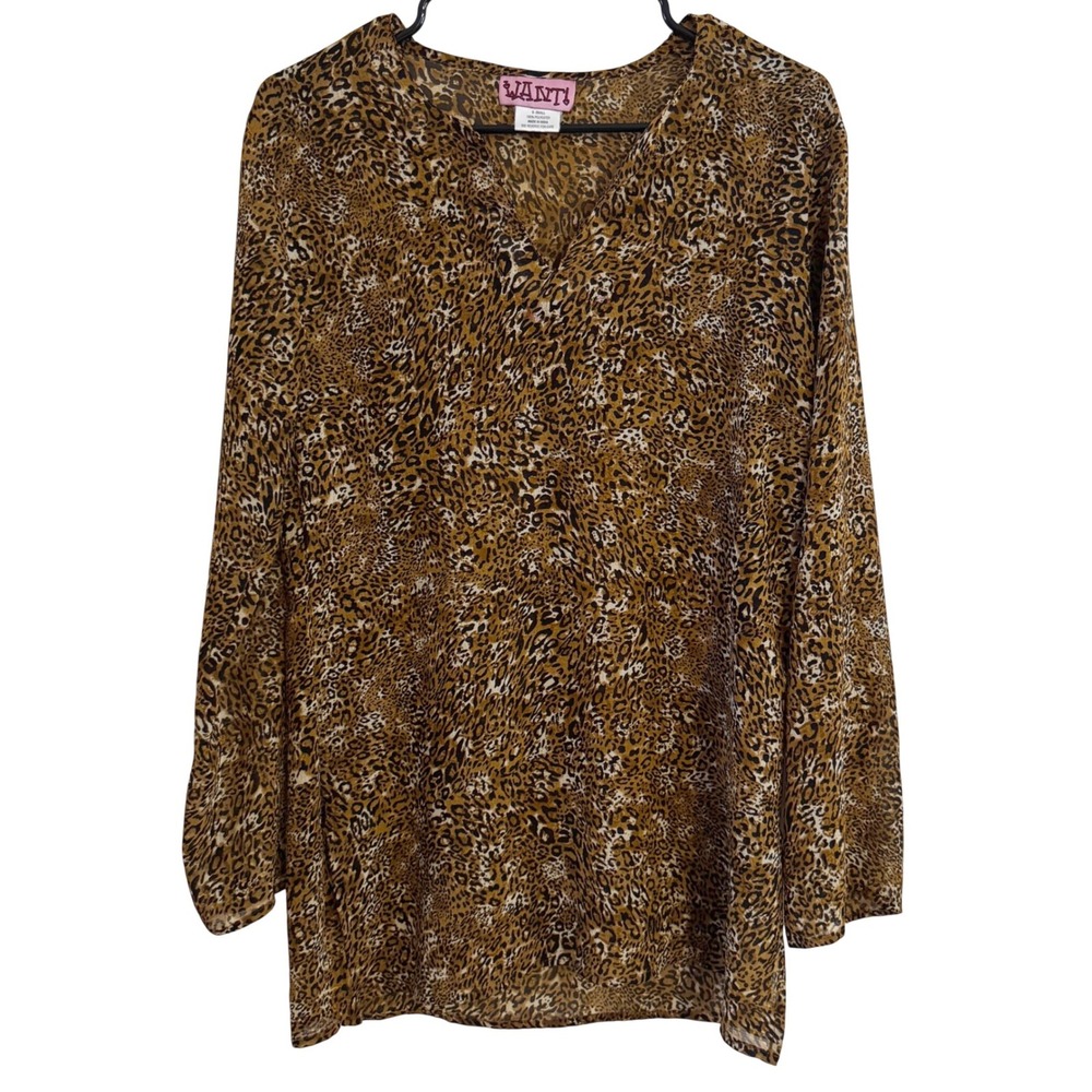 "Want!" Y2K Style Leopard Print‎ V-Neck Tunic Blouse Small *Damaged